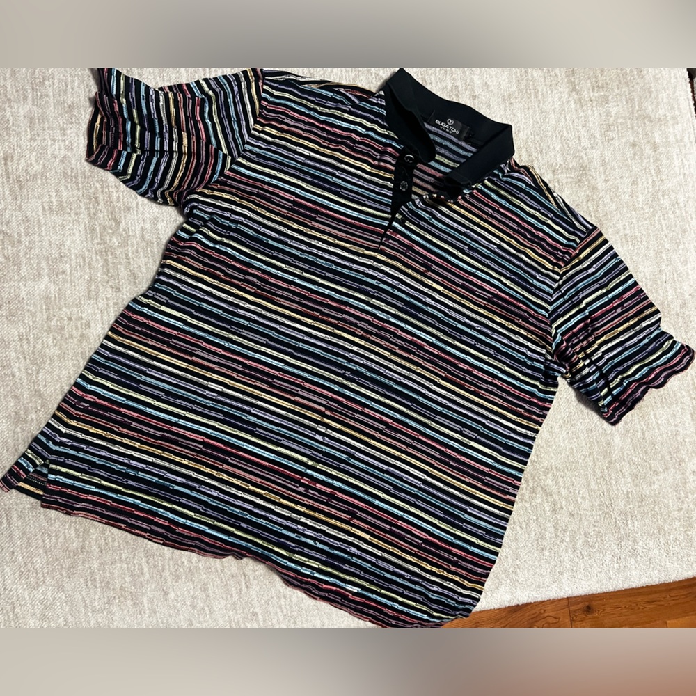 Bugatchi Black Polo with Multicolor Stripes